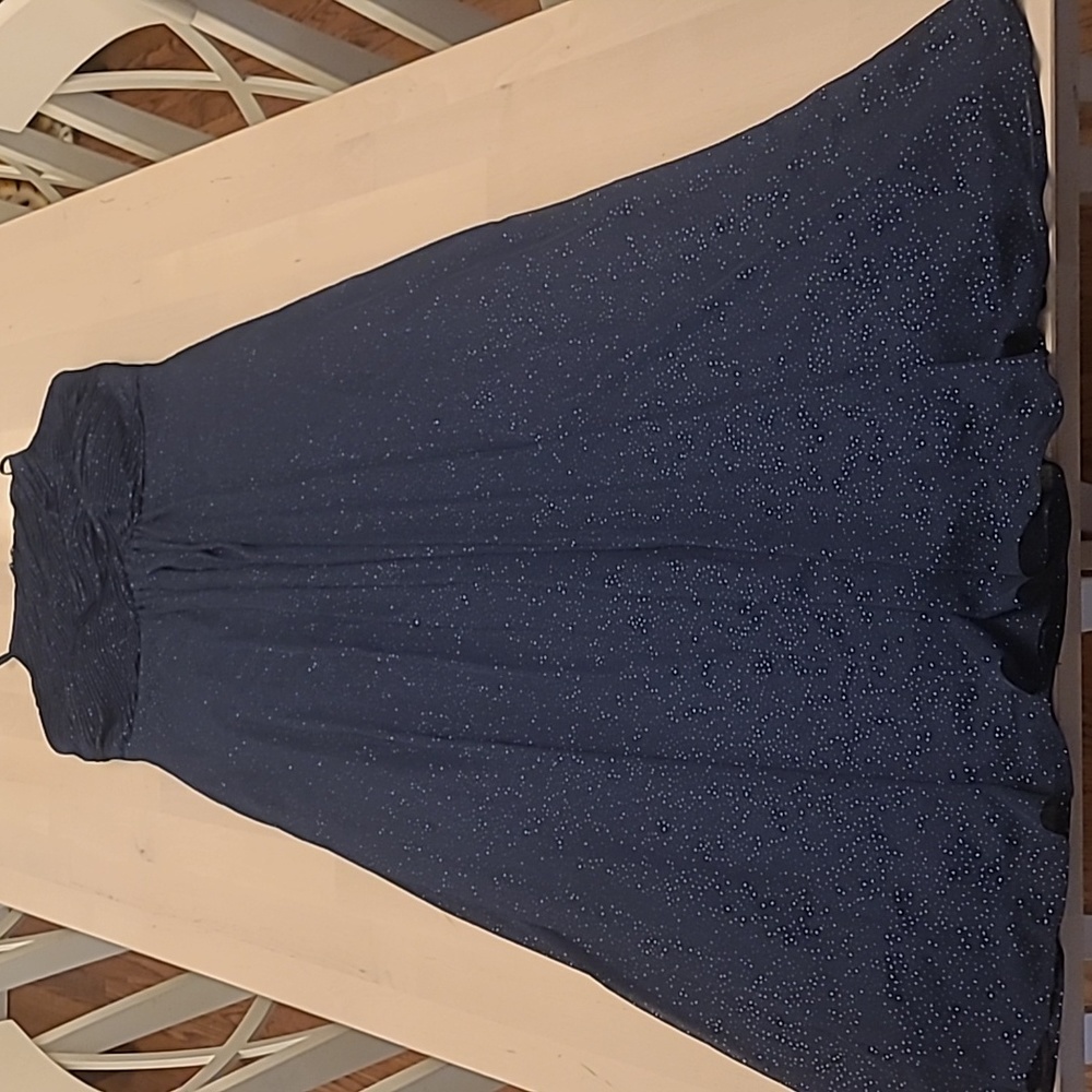 NWOT DB Studio Navy and Silver Glitter High Neck Maxi Gown